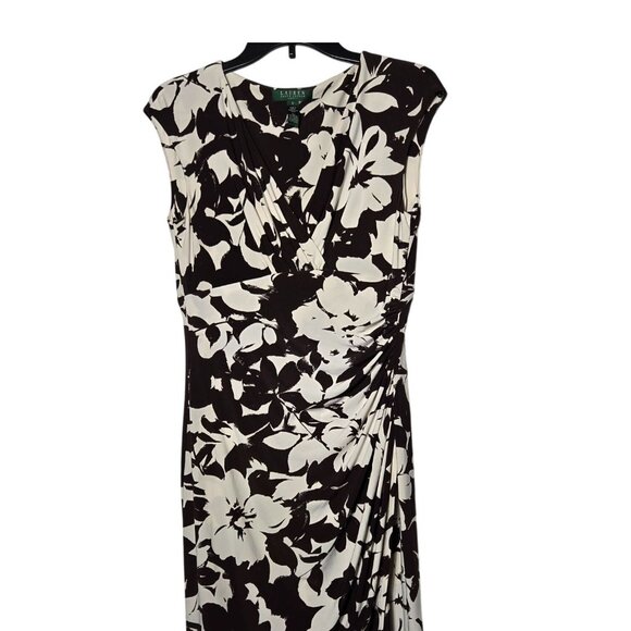 Lauren Ralph Lauren Dresses & Skirts - Lauren Ralph Lauren Brown Floral Sleeveless Dress 6 Stretch Ruched Career Mature